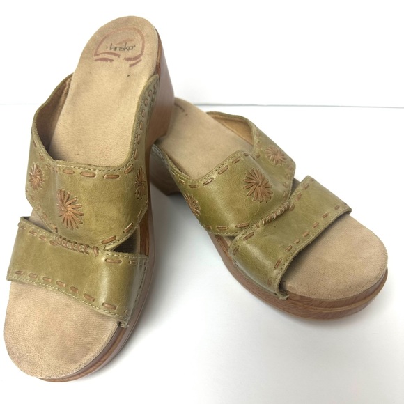 DANSKO Sunny Clogs Sandals Sage Green Leather Shoes Slip Ons Stitching Comfort - Picture 8 of 14